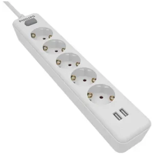 PHILIPS ΠΟΛΥΜΠΡΙΖΟ 5 ΘΕΣΕΩΝ ΜΕ 2 USB-A ΔΙΑΚΟΠΤΗ & ΚΑΛΩΔΙΟ 2m